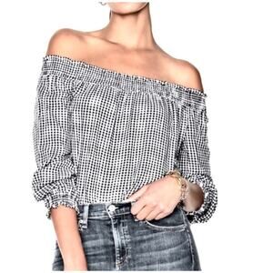 rag & bone Black and White Gingham Off-Shoulder Blouse
